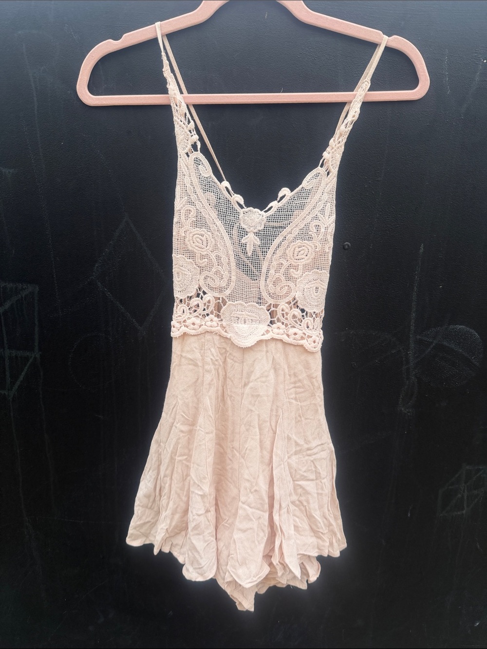 Delicate boho Lace Bodice Women's Romper in Blush Pink